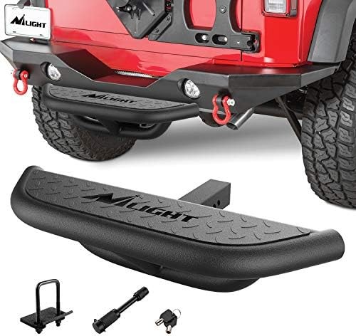 Nilight Hitch Step with 2" Hitch Receiver Rear Bumper Guard Protector Compatible with Car Truck Vehicles Upgraded Textured Black Step Bar with Hitch Lock & U-Bolts Stabilize,2 Years Warranty